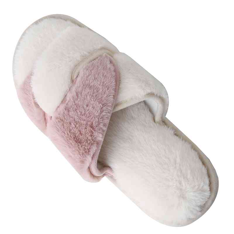 Faux Fur Twisted Strap Slippers - SELFTRITSS