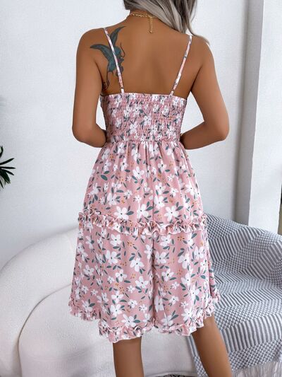 Printed Plunge Cap Sleeve Cami Dress - SELFTRITSS