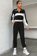 Striped Half Zip Cropped Sweatshirt and Joggers Set - SELFTRITSS