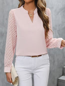 Notched Long Sleeve Blouse - SELFTRITSS