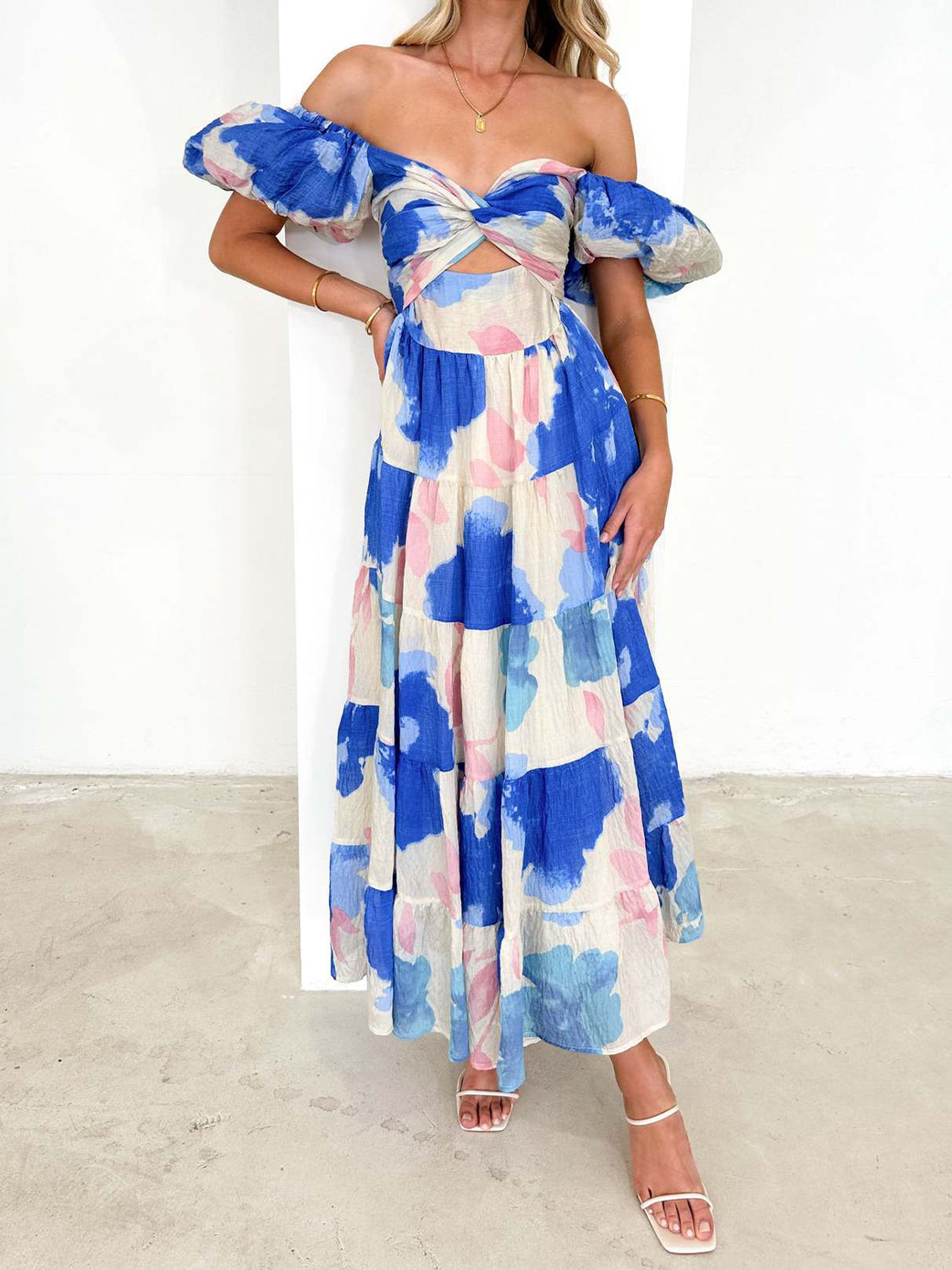 Twisted Printed Puff Sleeve Dress - SELFTRITSS   