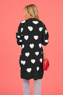 Heart Graphic Open Front Cardigan with Pockets - SELFTRITSS