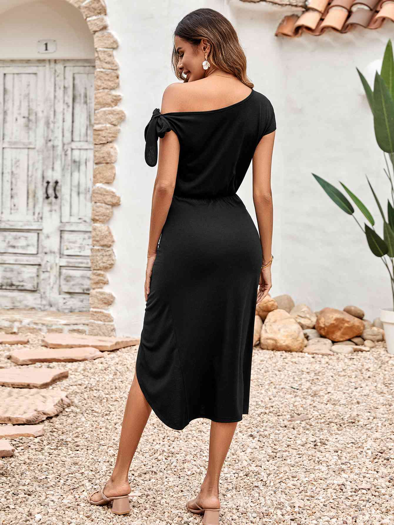 Asymmetrical Front Slit Midi Dress - SELFTRITSS