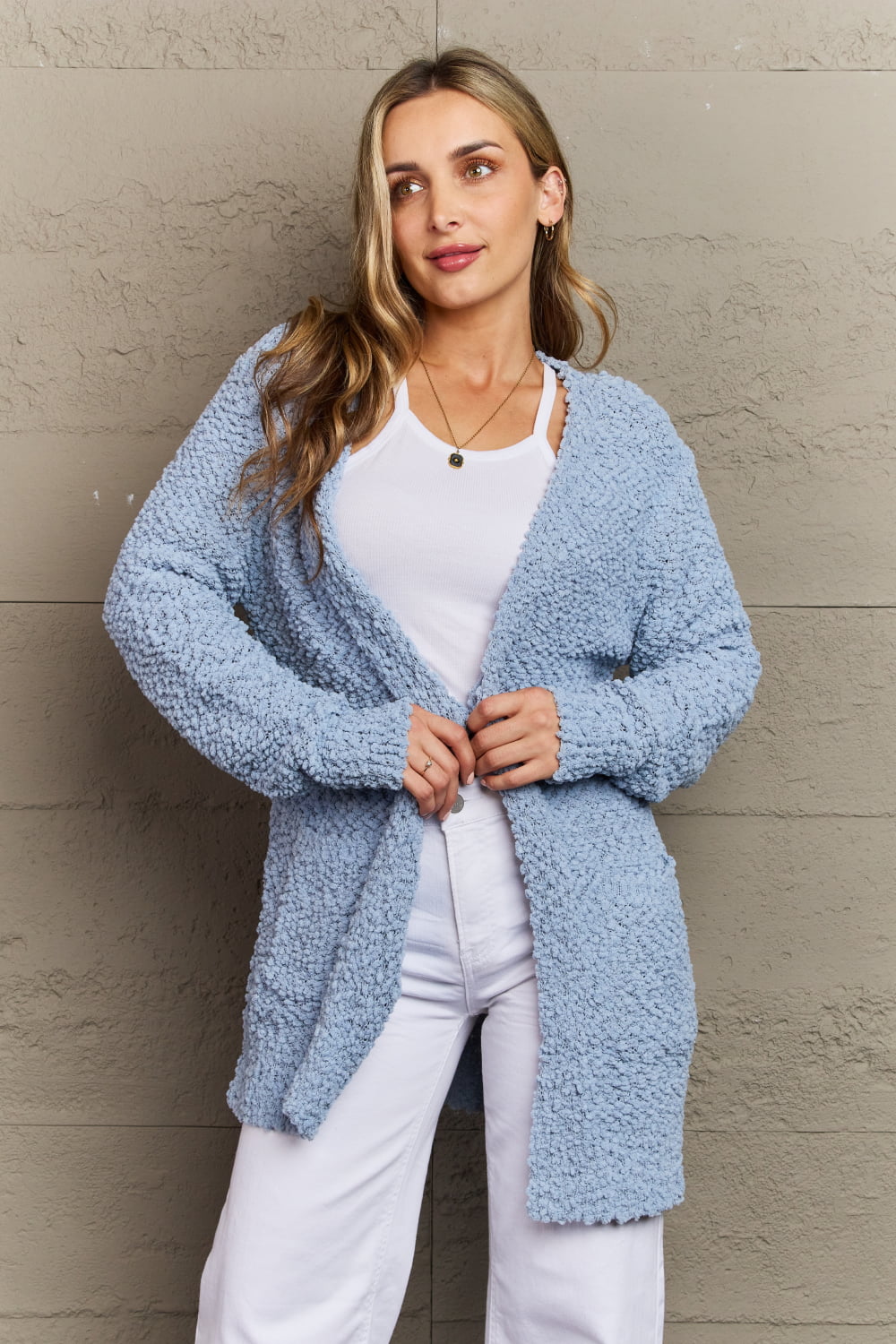 Zenana Falling For You Full Size Open Front Popcorn Cardigan - SELFTRITSS