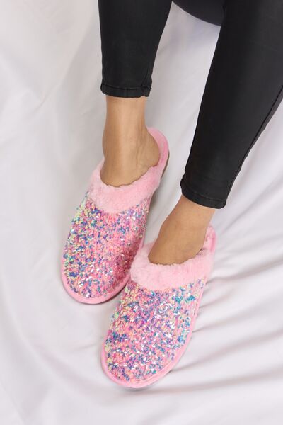 Forever Link Sequin Plush Round Toe Slippers - SELFTRITSS
