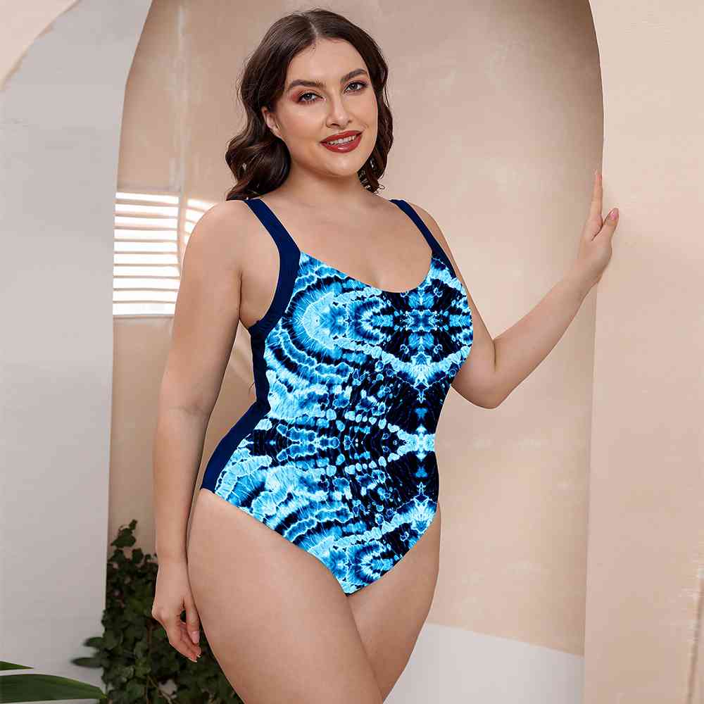 Full Size Printed Scoop Neck Sleeveless One-Piece Swimsuit - SELFTRITSS