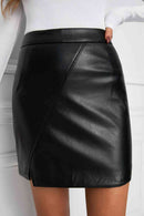 Faux Leather Mini Skirt with Slit - SELFTRITSS