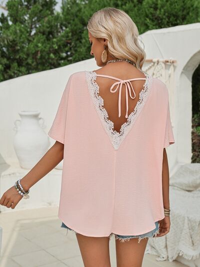 Cutout Tied Round Neck T-Shirt - SELFTRITSS