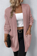 Rib-Knit Open Front Pocketed Cardigan - SELFTRITSS   