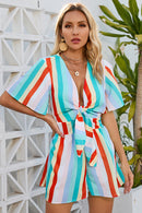 Striped Tie Front Romper - SELFTRITSS