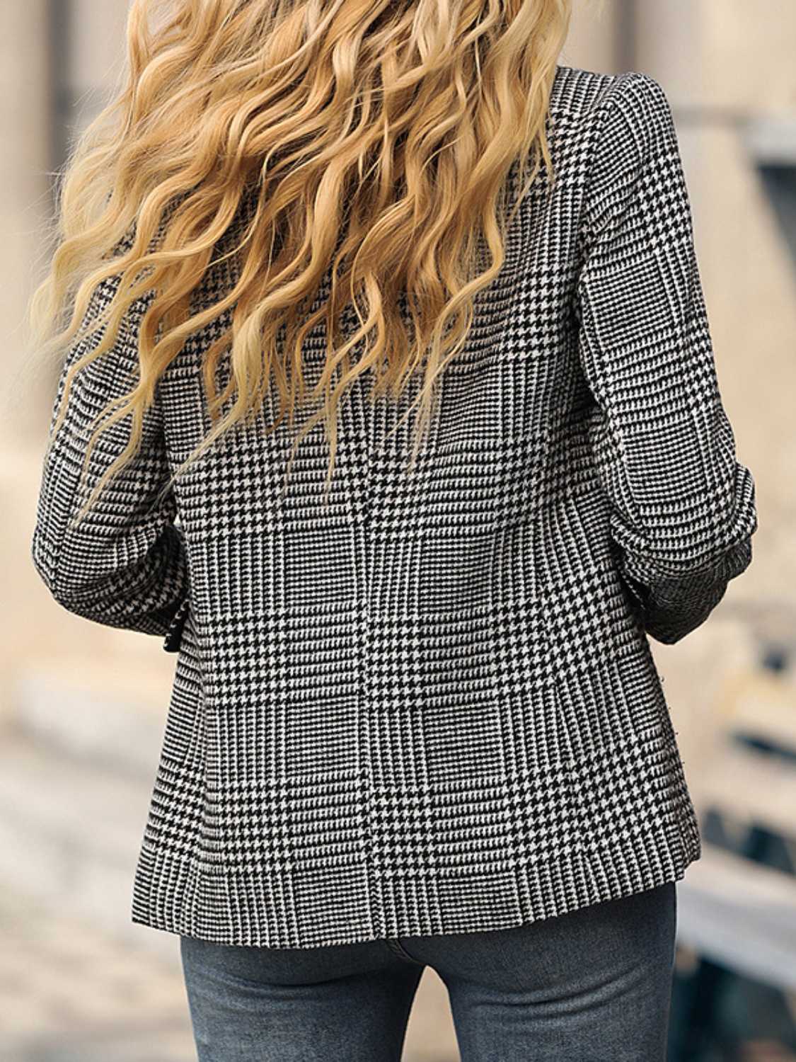 Houndstooth Buttoned Long Sleeve Blazer - SELFTRITSS