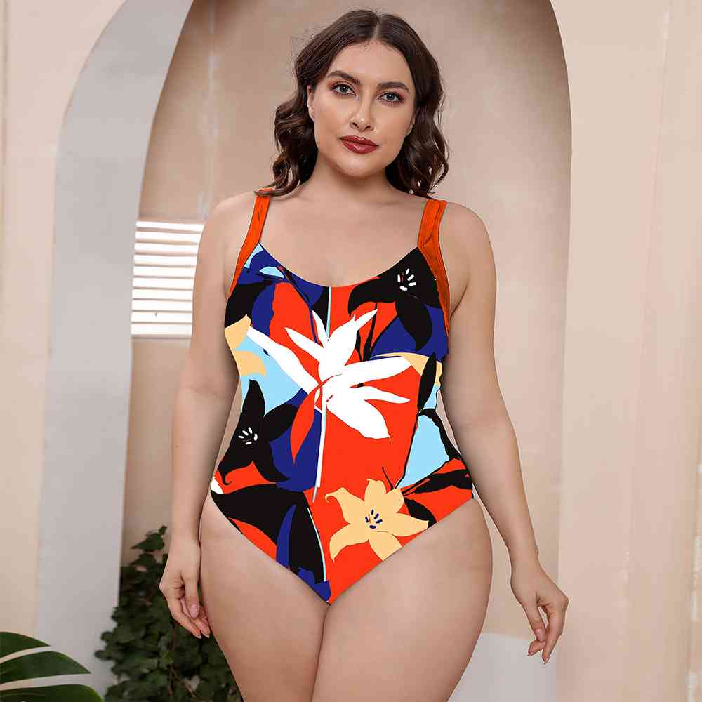 Full Size Printed Scoop Neck Sleeveless One-Piece Swimsuit - SELFTRITSS