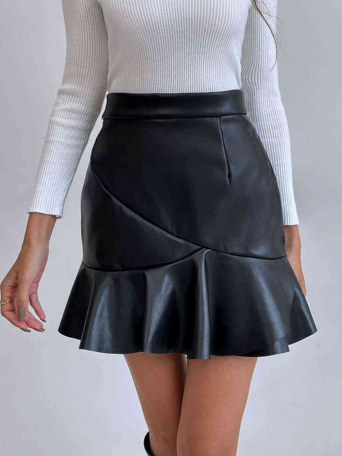 Ruffled PU Mini Skirt - SELFTRITSS