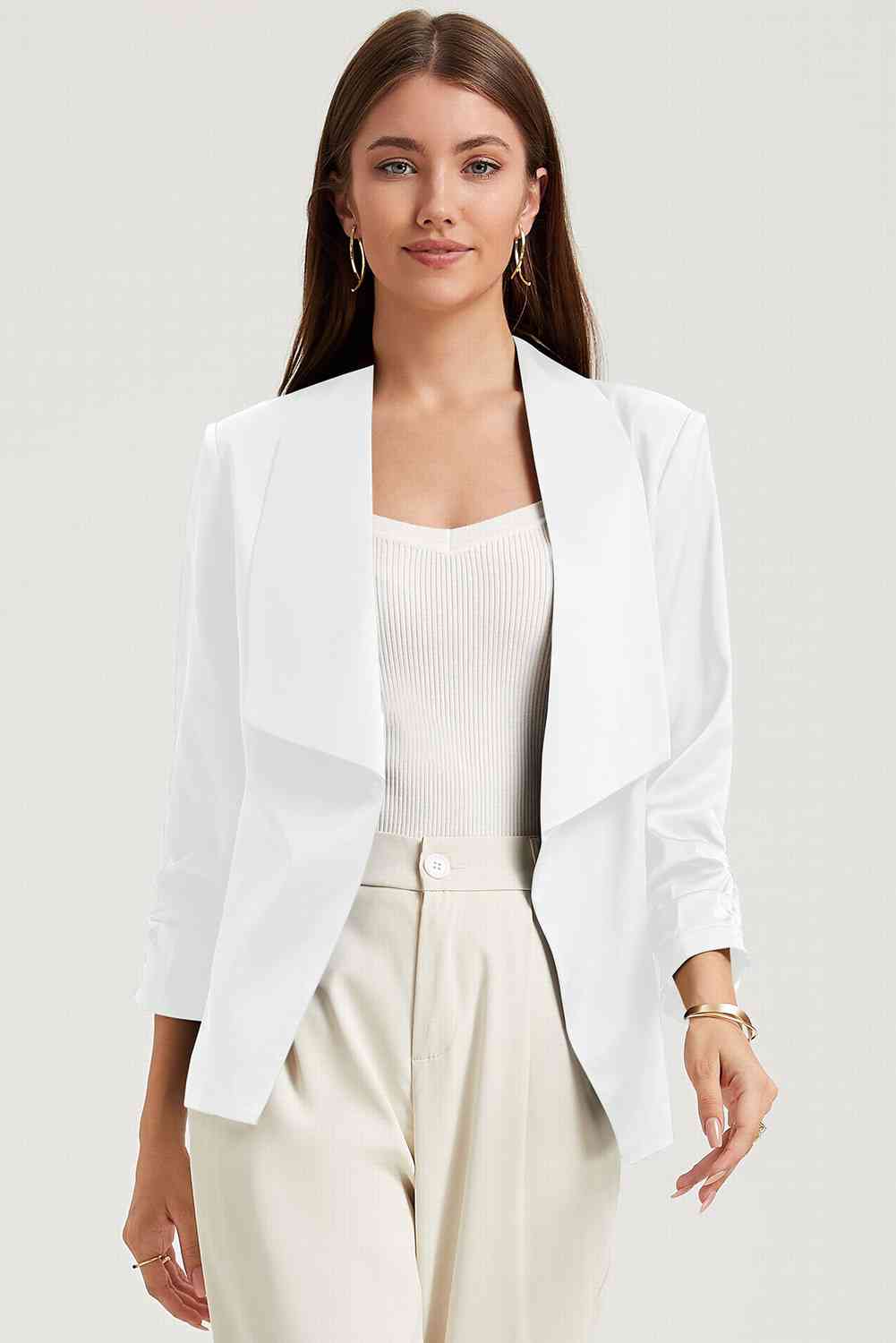 Ruched Open Front Blazer - SELFTRITSS