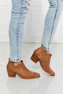 MMShoes Trust Yourself Embroidered Crossover Cowboy Bootie in Caramel - SELFTRITSS