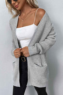 Rib-Knit Open Front Pocketed Cardigan - SELFTRITSS   